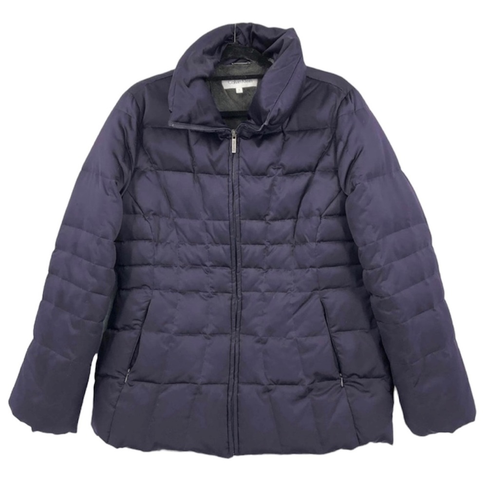 Calvin Klein Women’s Dark Purple Feather Down Puffer Full Zip Jacket Size Large